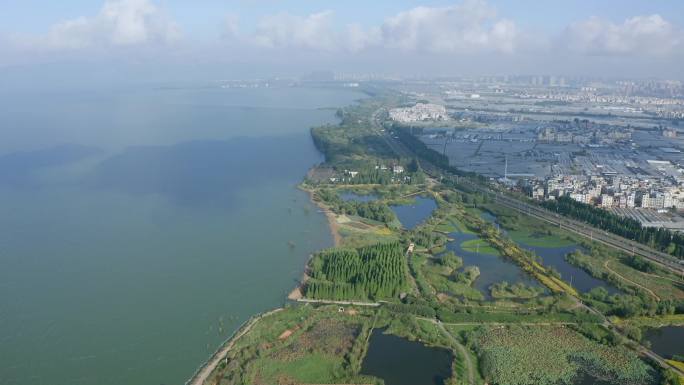 昆明滇池斗南湿地公园王官湿地航拍