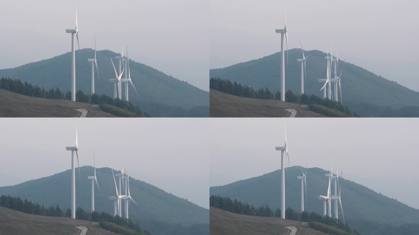 安装在山丘上的风力涡轮机