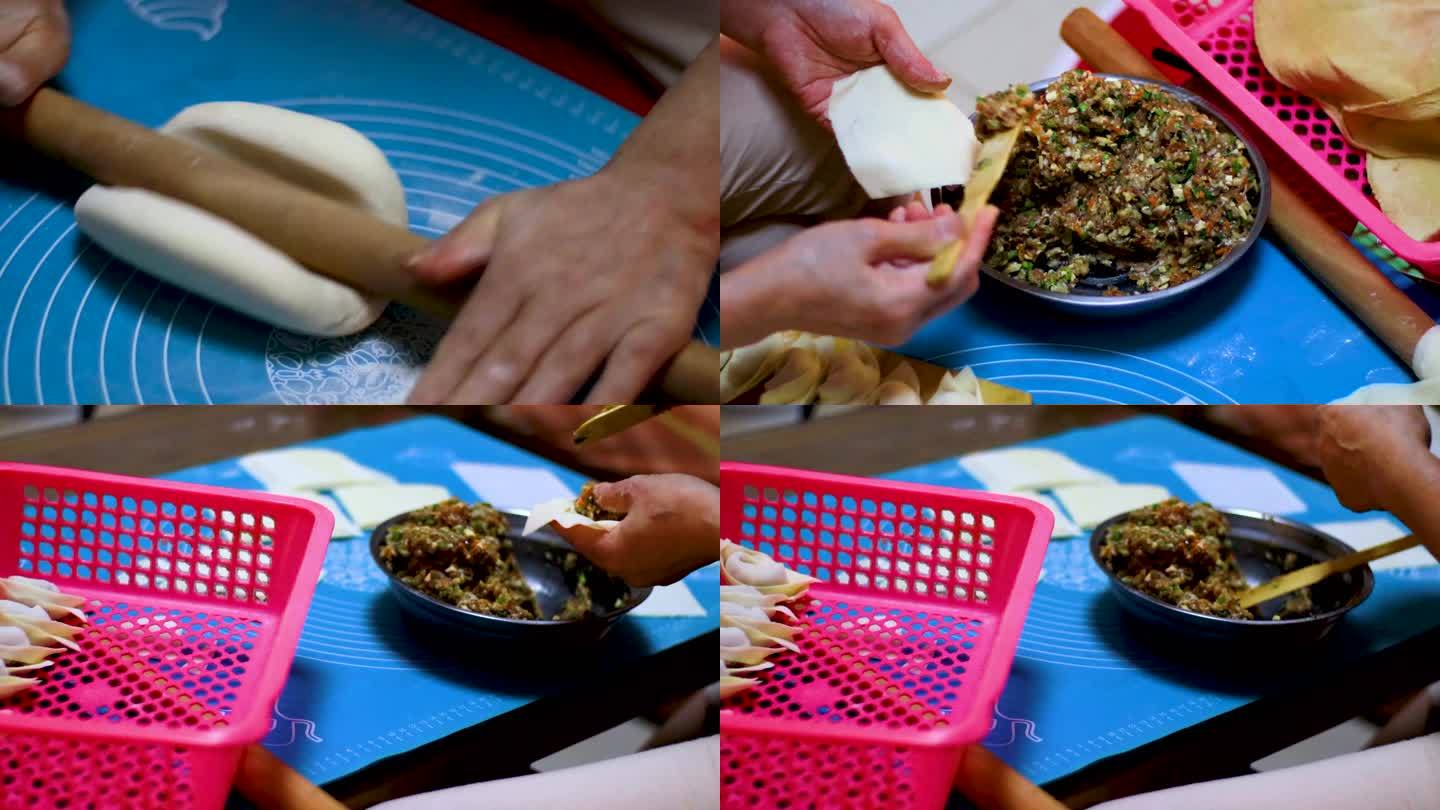 擀面团饺子皮包水饺家常美食食物实拍4K