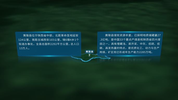 4K大气延安市黄陵县地图面积人口信息展示