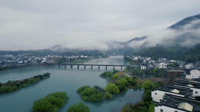 春季雨后安徽宣城桃花潭航拍