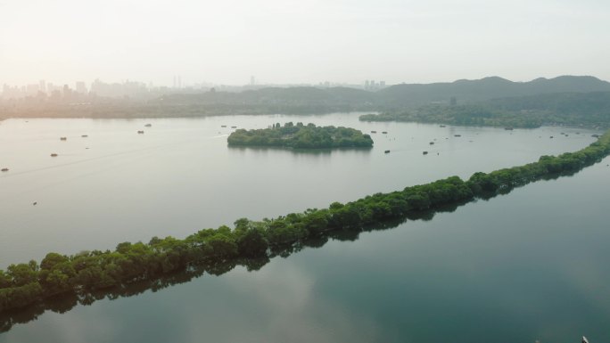 中国杭州西湖景观鸟瞰图。