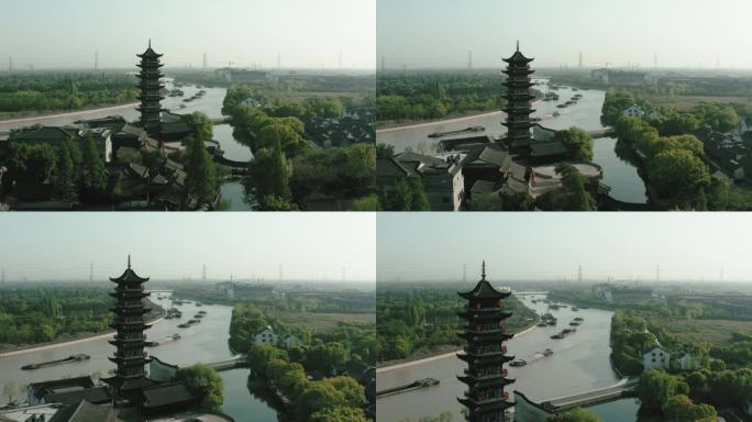 中国浙江省京杭运河的无人机视图。