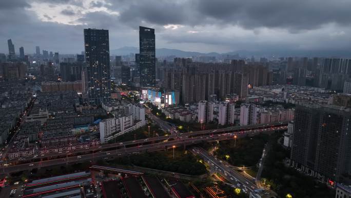 盘龙区同德昆明广场夜景航拍