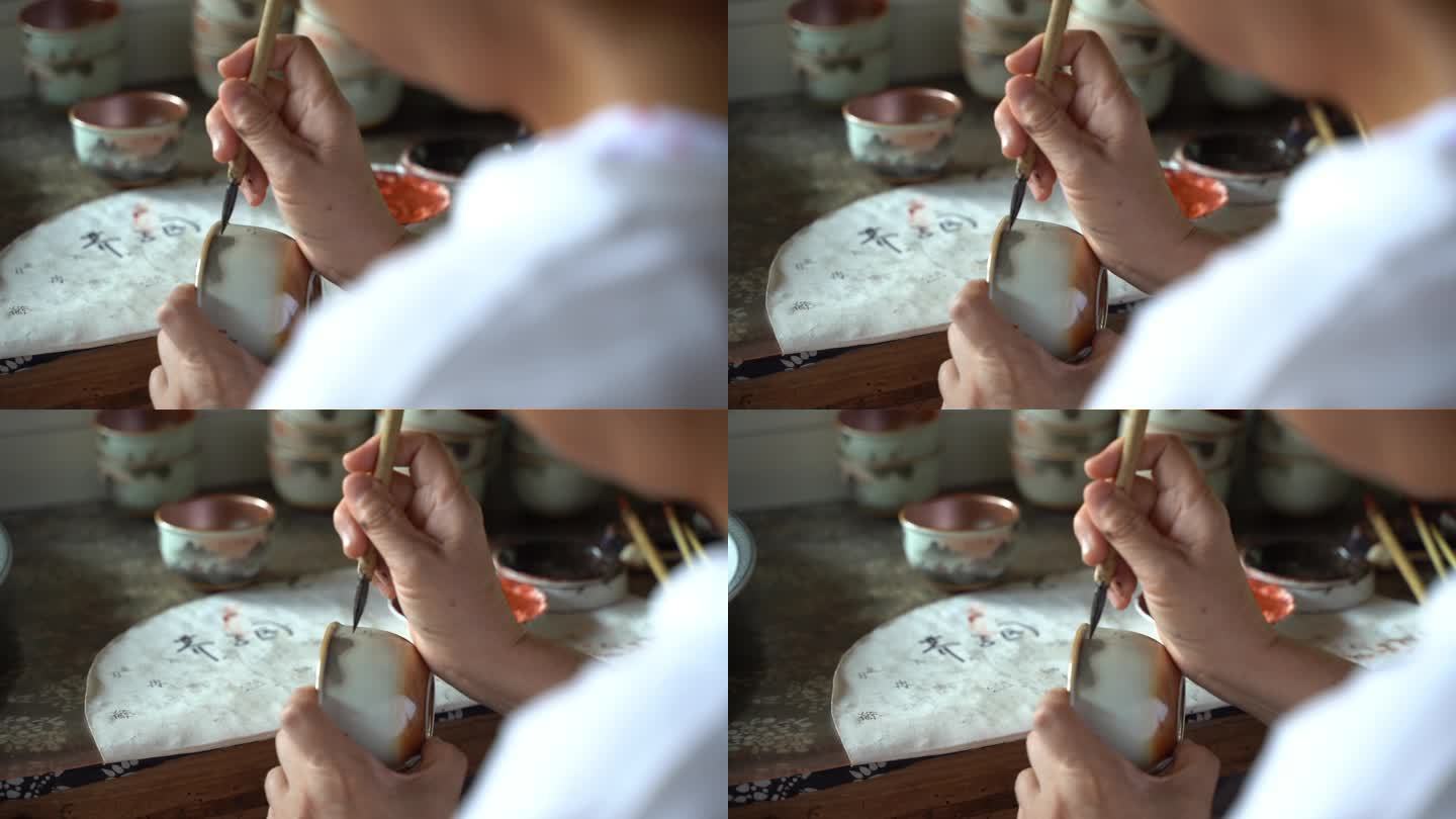 景德镇古窑陶艺大师在瓷胚上艺术绘画