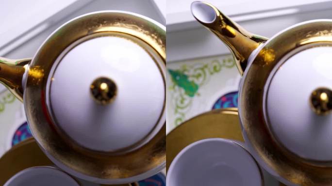 伊斯兰图案设计托盘上的豪华茶具