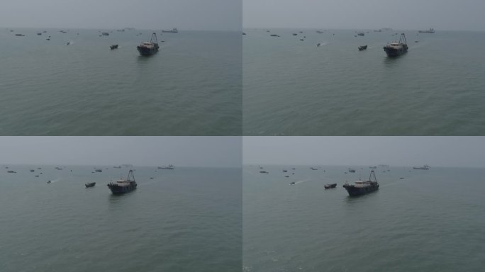 北海侨港海滩航拍 海岸海堤 海港港湾渔船