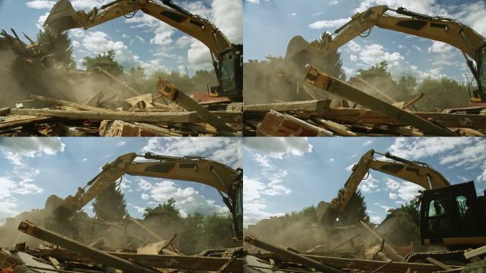 CS挖掘机在建筑物拆除现场作业