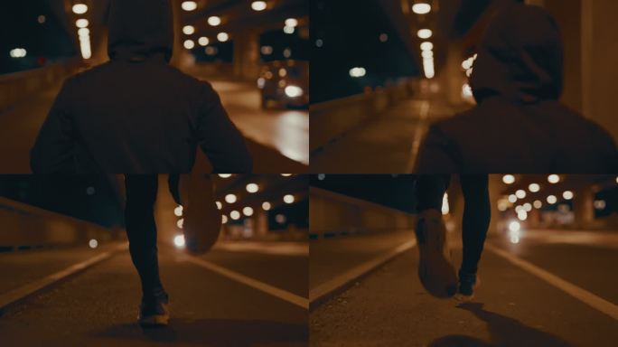 SLO MO慢跑者晚上在城市慢跑
