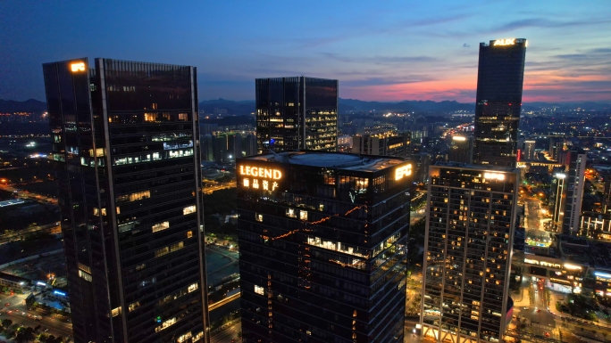 杭州未来科技城夜景航拍