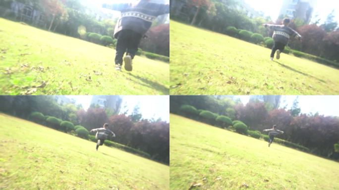 小朋友草坪上奔跑，跑向未来