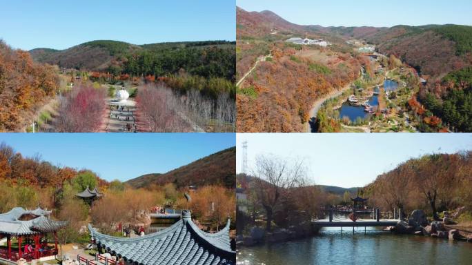 航拍辽宁大连横山寺公园秋景