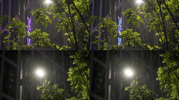 深夜下雨 城市雨夜路灯
