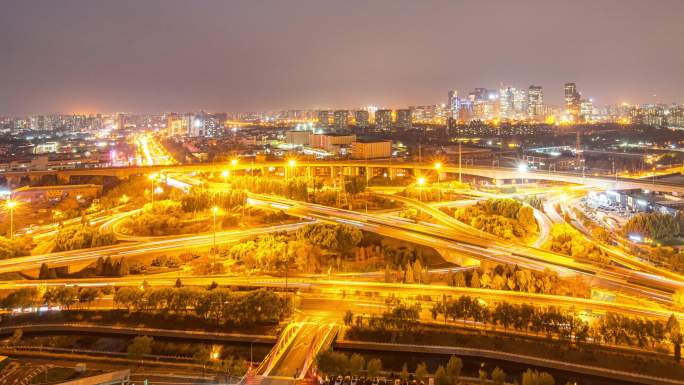 4K｜北京丰台丽泽夜景繁华忙碌立交桥延时