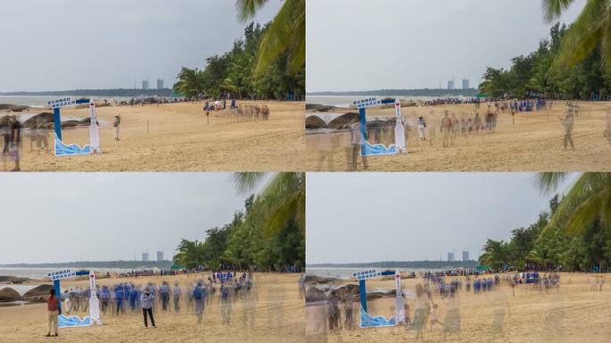 海南文昌沙滩上观看火箭的游客延时