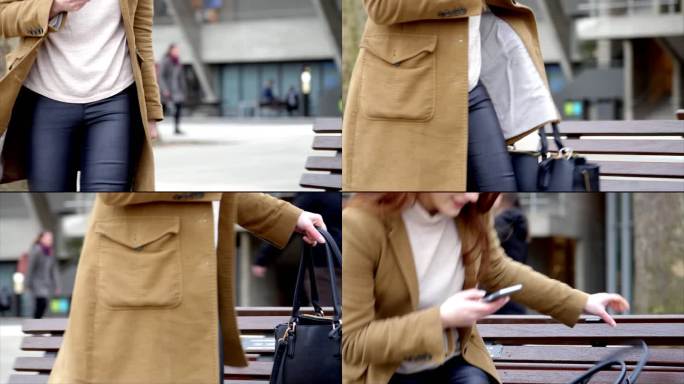智能手机连接，城市里快乐的年轻女人。