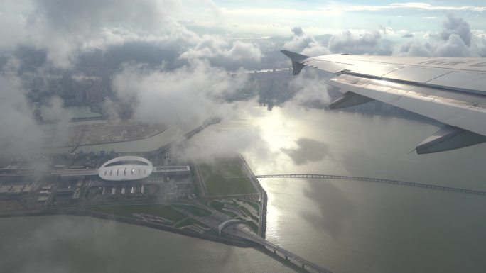 澳门机场起飞拍摄港珠澳口岸和珠港澳大桥