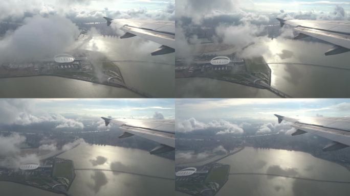 澳门机场起飞拍摄港珠澳口岸和珠港澳大桥