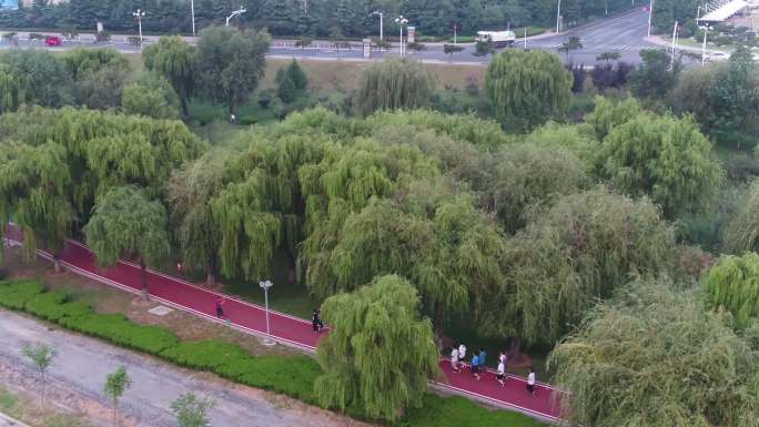 河边绿道晨跑跑步健身