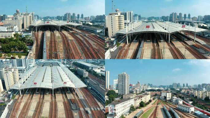 4K郑州航拍火车站建设路大桥航拍