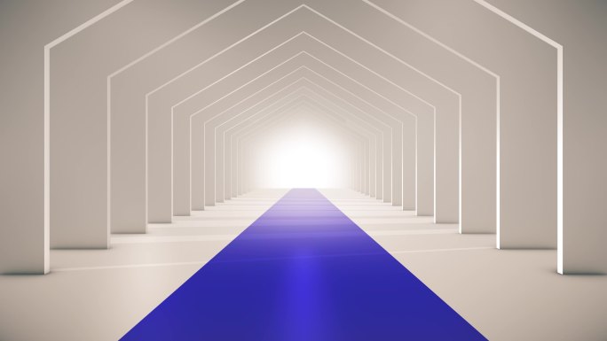 穿越未来隧道（Loopable）抽象3D动画，慢动作。照明走廊、室内设计、宇宙飞船、科学、技术、科学