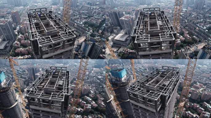 城市地标建筑在建摩天大楼高空施工现场作业