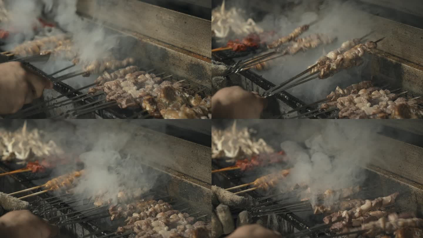 新疆烤羊肉串街边烧烤
