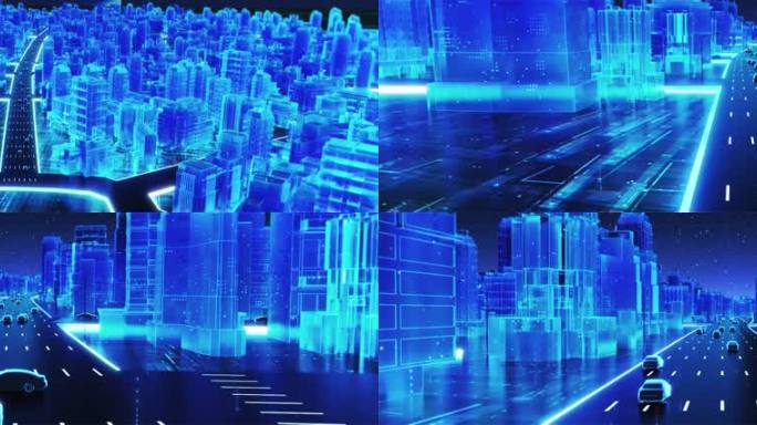 4K蓝色科技质感城市穿梭