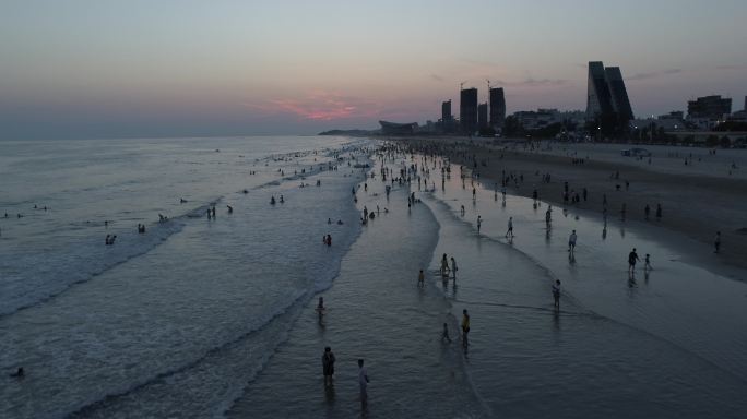 北海侨港码头航拍 沙滩夕阳 沙滩落日