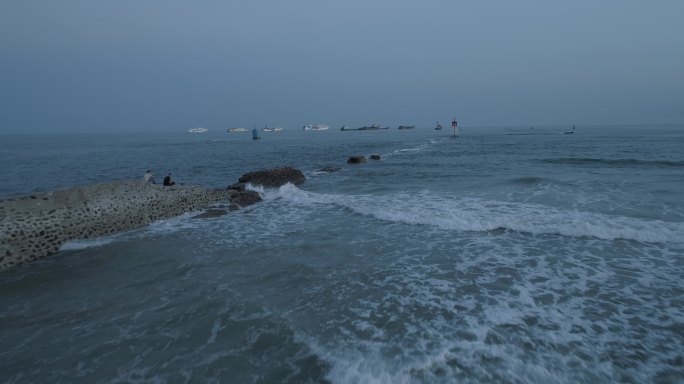 北海侨港码头航拍 沙滩夕阳 沙滩落日