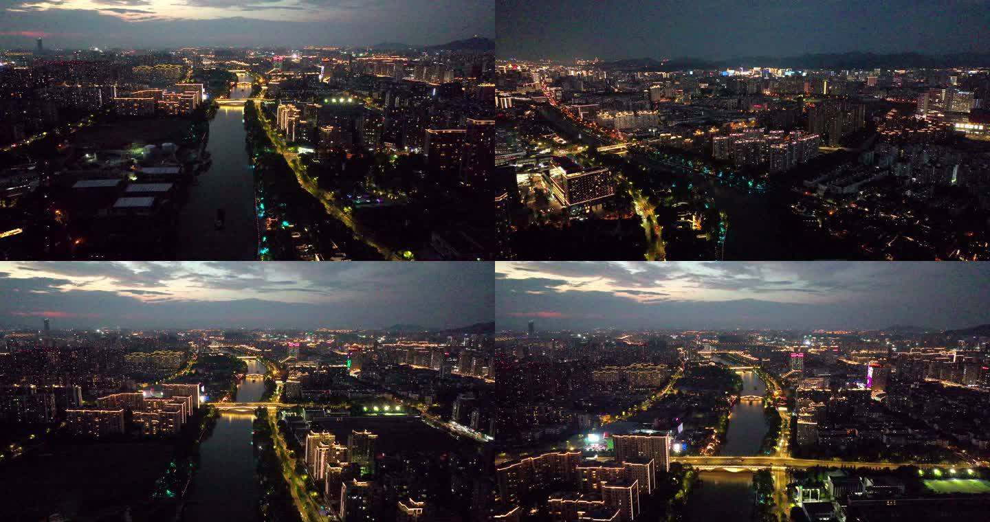 航拍京杭大运河夜景杭州段