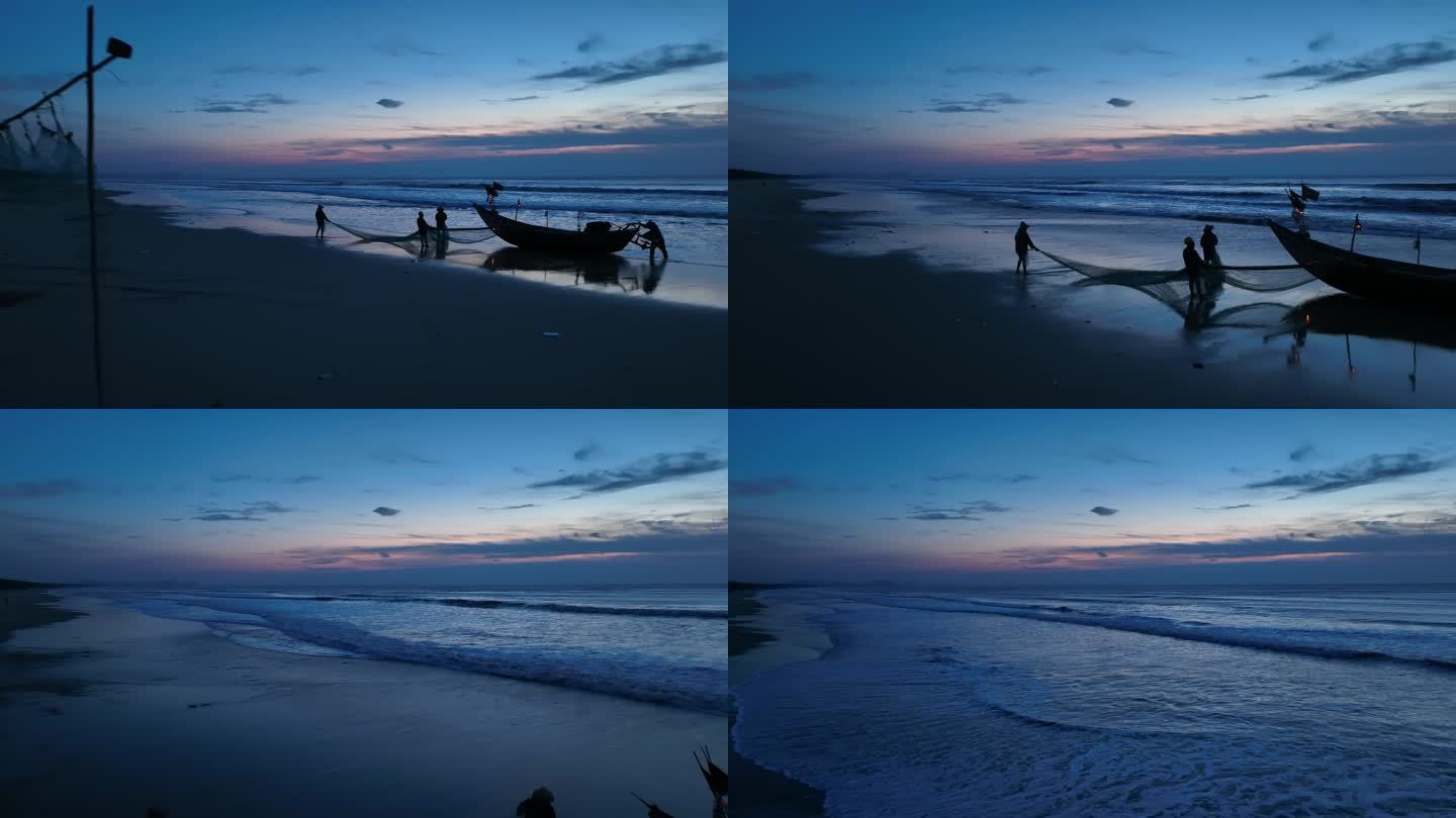 湛江吴川吴阳金海岸清晨在渔民在做出海准备