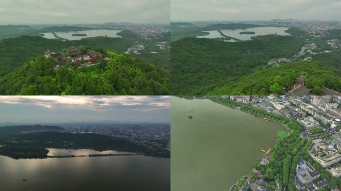 航拍浙江省杭州市西湖远景风光