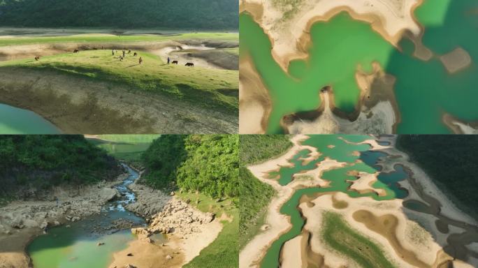 4K航拍更望湖日照绿水青山美景