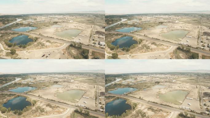 公共湖泊和砂砾坑矿山重型设备和施工现场工业4K无人机区域视频