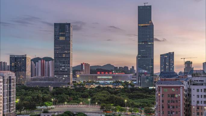 深圳北站日落日转夜延时4K