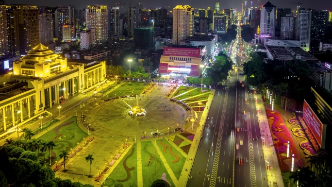 4K延时航拍南宁民族广场夜景