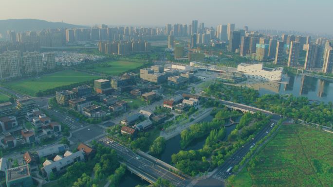 4K航拍杭州临平城市空镜