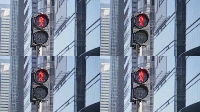 4K正版-商务中心交通信号灯-红灯