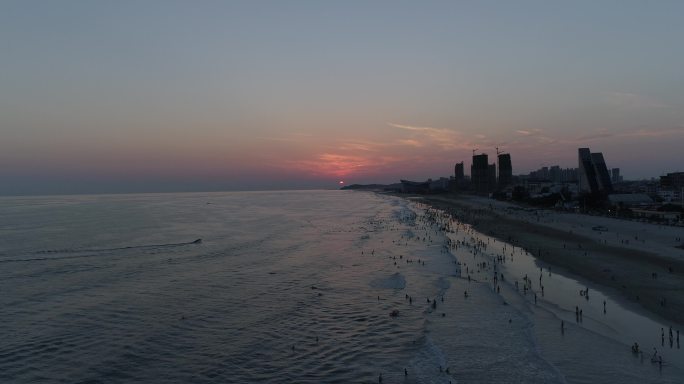 北海侨港码头航拍 沙滩夕阳 沙滩落日