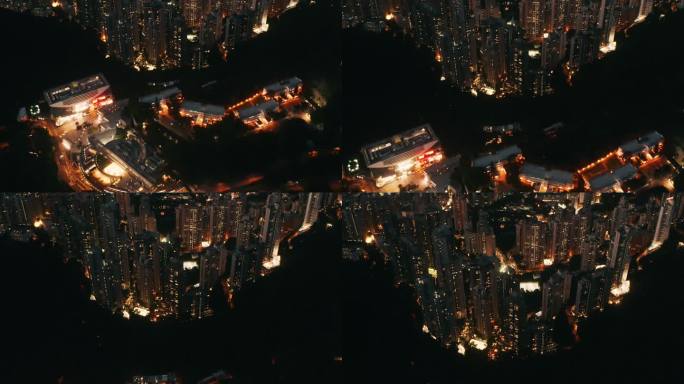 香港城市全景顶视图。摩天大楼的无人机视频