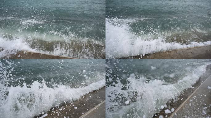 海岸浪花飞溅慢镜头