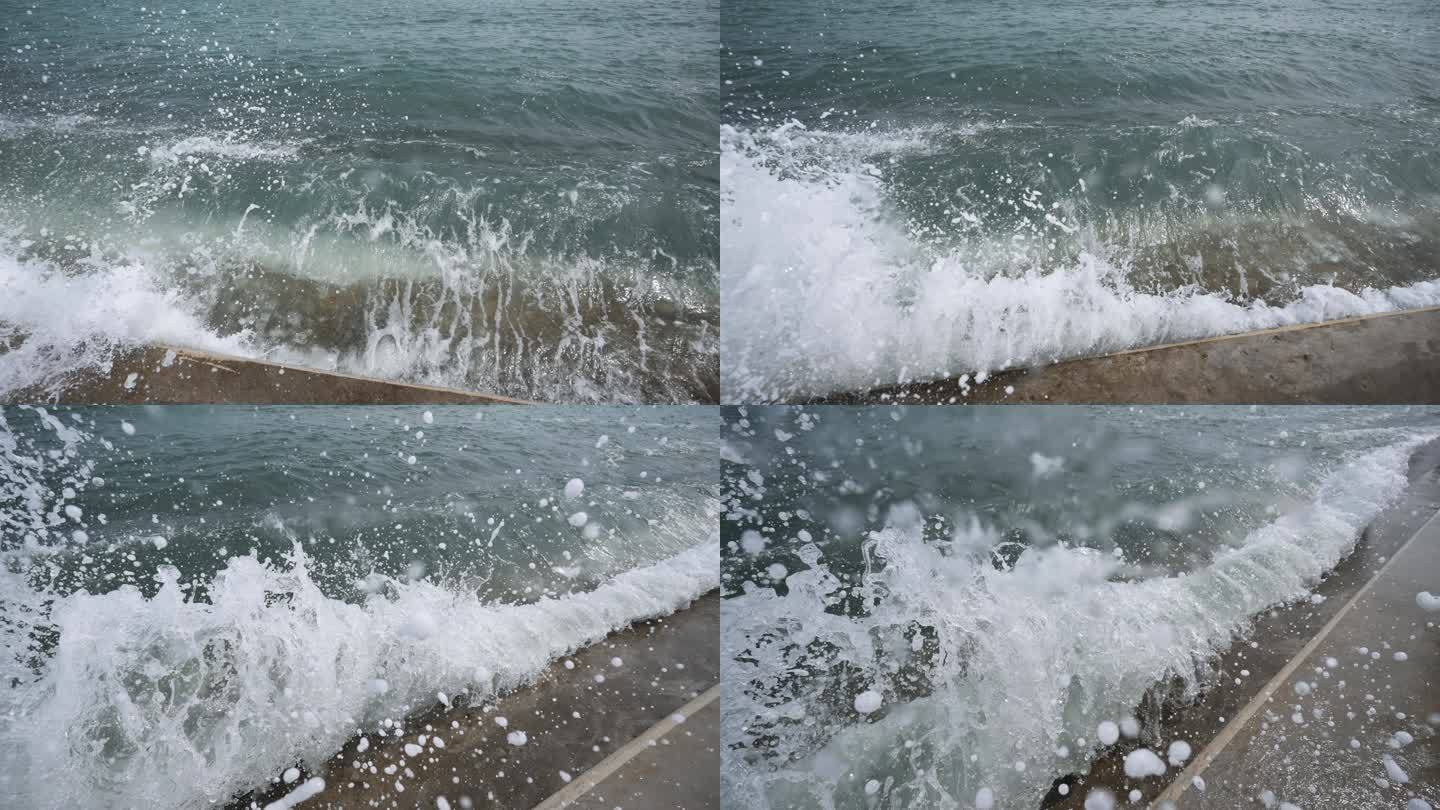 海岸浪花飞溅慢镜头