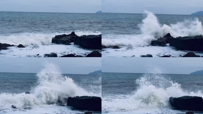 海浪拍打岩石升格慢动作