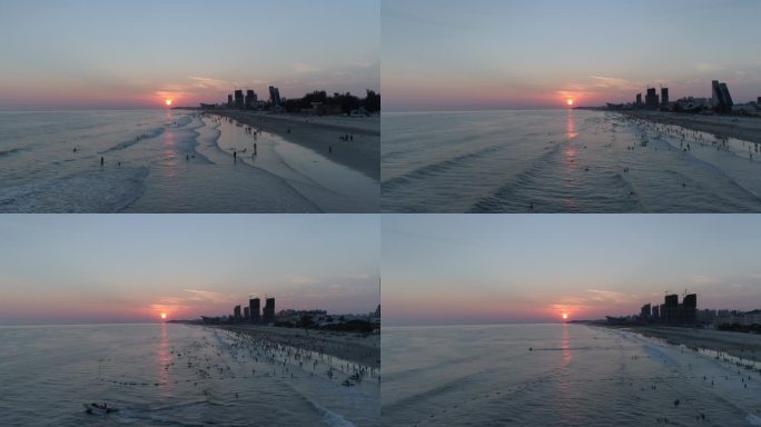 北海侨港码头航拍 沙滩夕阳 沙滩落日