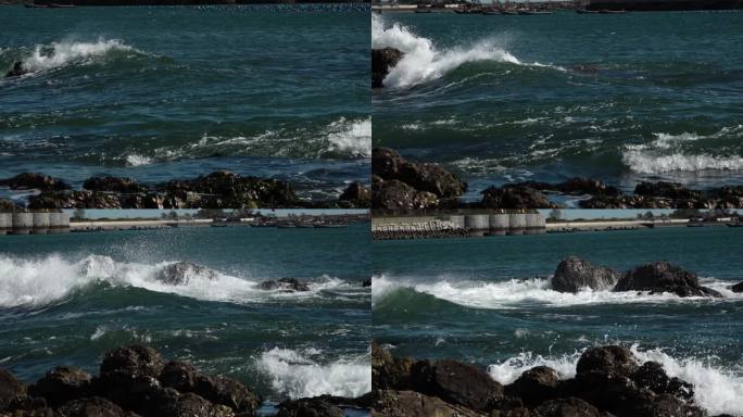 蓝色的海面大海海浪浪花被风吹散的浪花