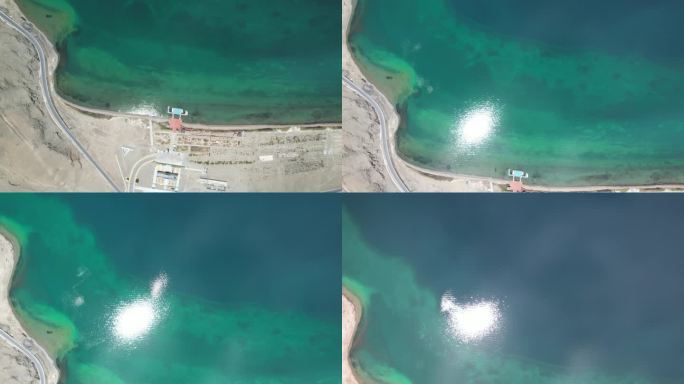 4k航拍西藏班公湖高空俯拍水岸波光画面