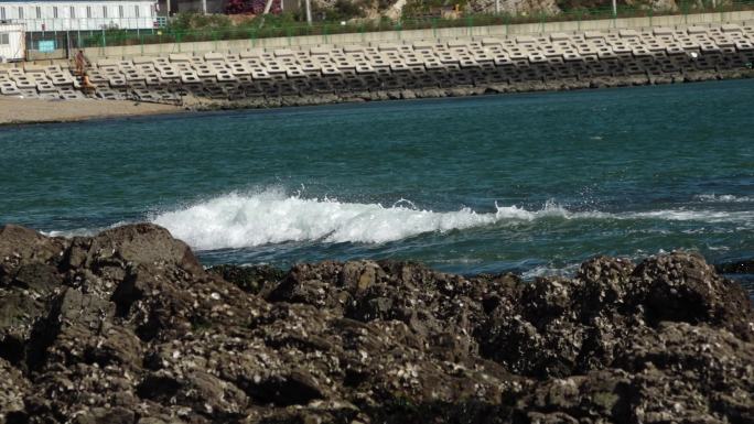 蓝色的海面大海海浪浪花被风吹散的浪花