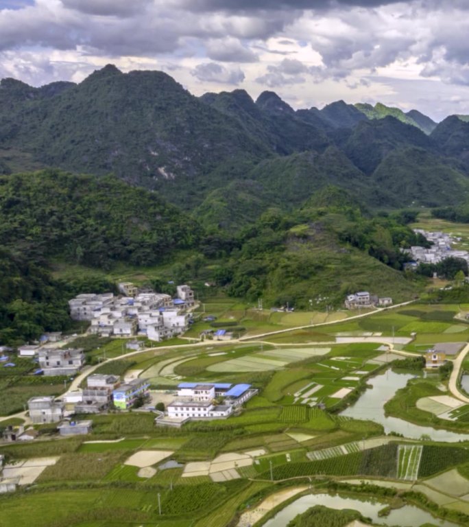 高清竖屏延时航拍靖西平江田园风光