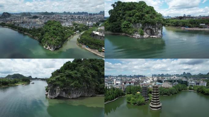 桂林象鼻山日月双塔航拍